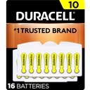 Duracell Hearing Aid batterier Gul storlek 10, 16 grevepaket, 10A Size Hearing Aid Battery med långvarig kraft, Extra-Long EasyTab Installera för hörapparater
