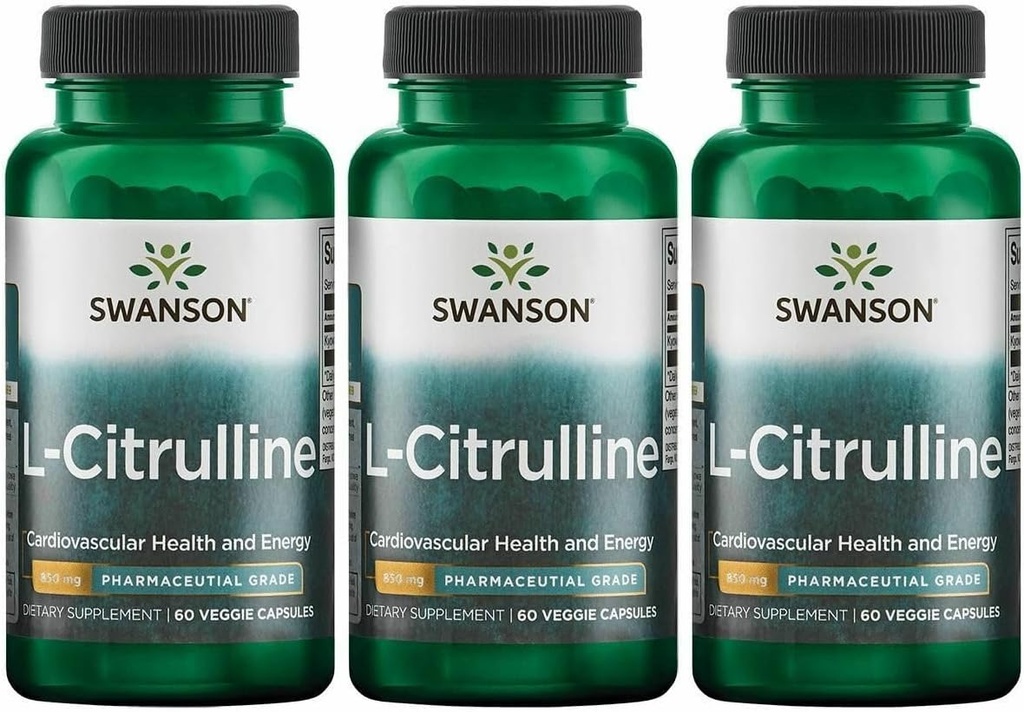 Swanson L-Citrulline - Naturligt tillskott främja kardiovaskulär hälso- och energistöd - hjälper till att öka cirkulationen - (60 kapslar, 850 mg varje) (3 Pack)