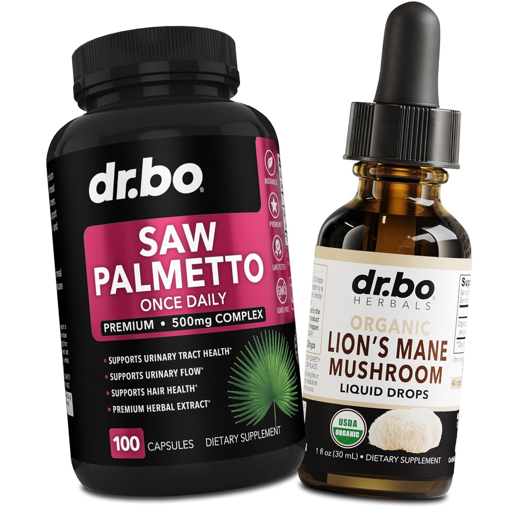 Såg Palmetto för kvinnor håravfall & Lions Mane Mushroom Drops - DHT Blocker Growth Plus Bladder & Organic Lion Mane Mushroom Liquid Drops Tincture - Ren Saw Palmetto Hair Loss & Urination Pills