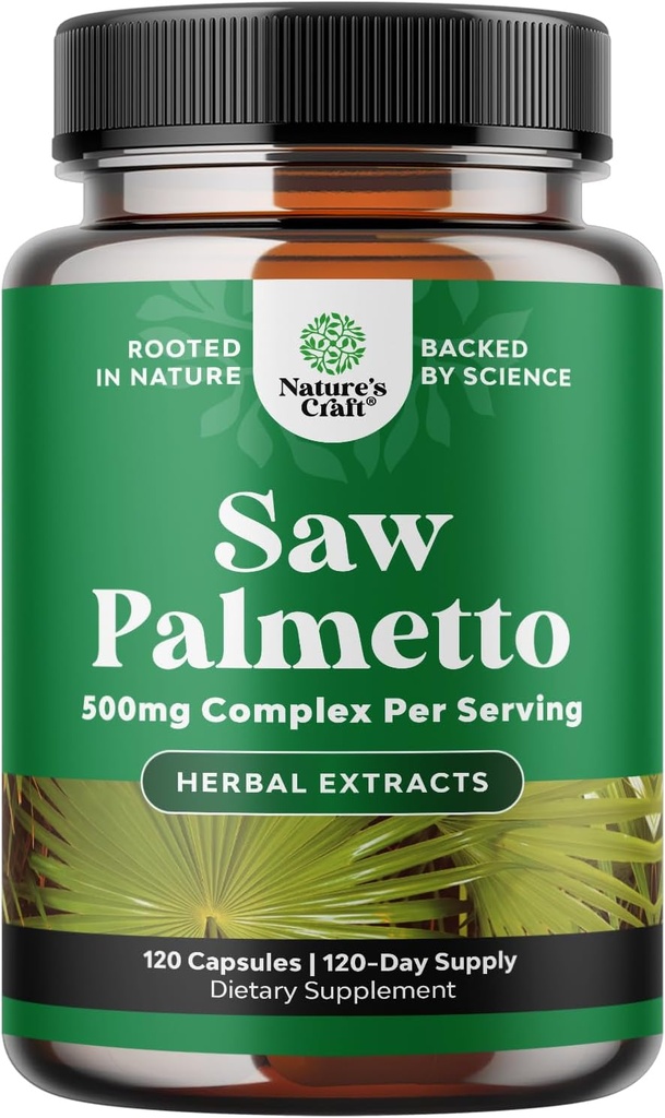 Natures Craft Extra Strength Saw Palmetto Extract - Advanced Saw Palmetto for Women and Men's Hair Health and Urinary Support with Plant Sterols & Flavonoids - Potent Herbal Supplement 120 Capsules