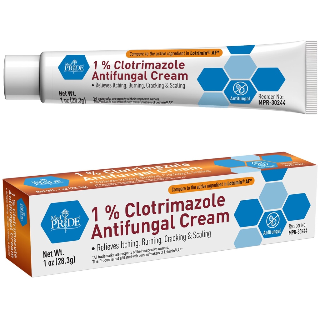 MED PRIDE 1% Clotrimazole Antifungal Cream 1oz- Fungus Skin Care Treatment med - Jock Itch Body Ointment - Fights Infection, Sweat Rash, Athletes Foot, Ringworm & Relieves Itching, Burning