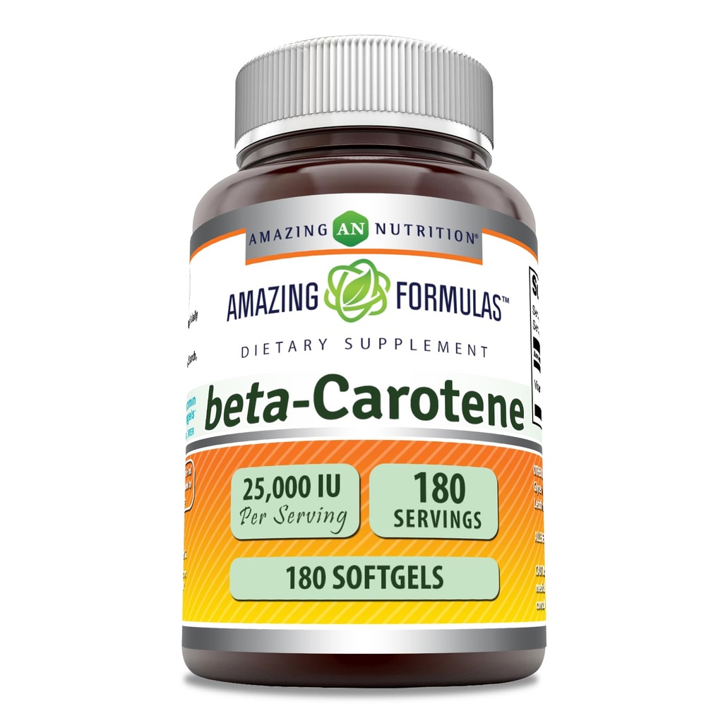 Fantastiska formler Beta-Carotene Supplement | 25000 IE per portion | 180 Softgels | Non-GMO | Gluten-Free | Made in USA
