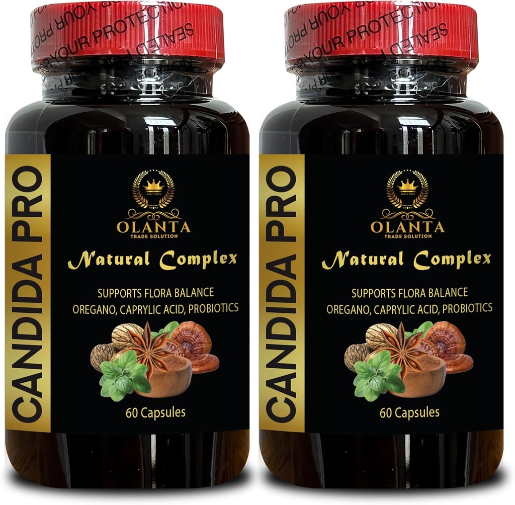 Candida Support Supplement - Pure caprylic Acid, Intestinal Pills Support for Humans, Candida Natural, Probiotics & Digestive Enzymes - 2 Bottles 120 Capsules