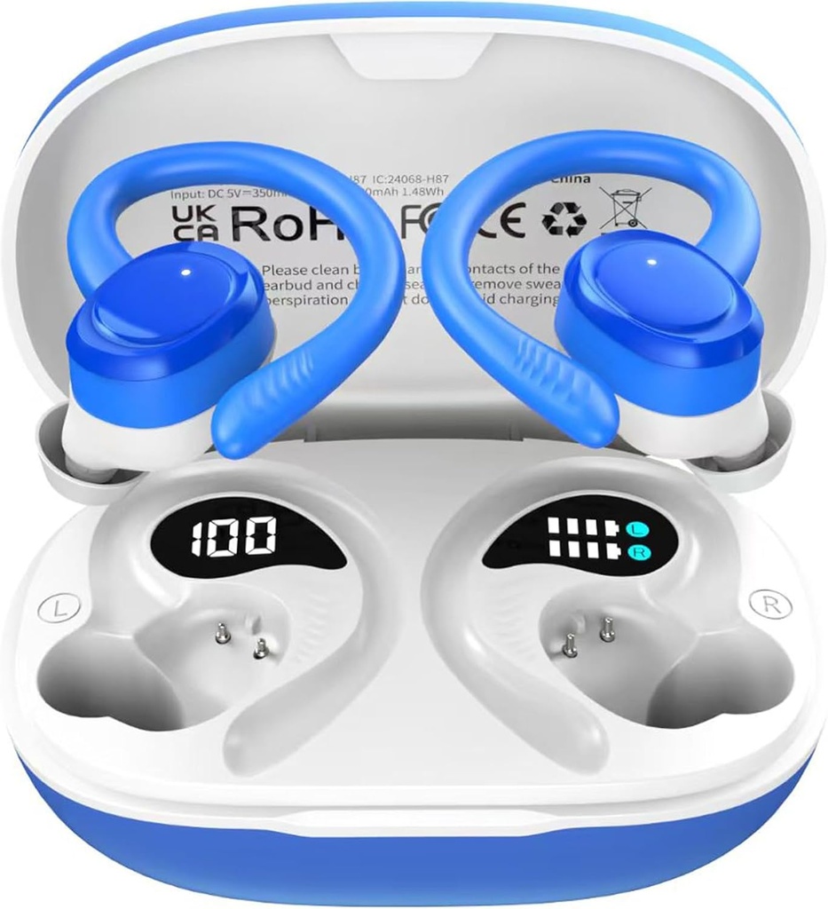 Trådlös Earbud Bluetooth Ear Buds, LED Display IPX7 Vattentät