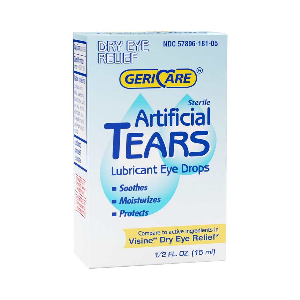 GeriCare Artificial Lubricating Tears, Soothing Eye Hydration Drops - Långvarig Eye Lubricant Formel, 0,5 fl oz Bottle (15 ml) (Pack av 1)