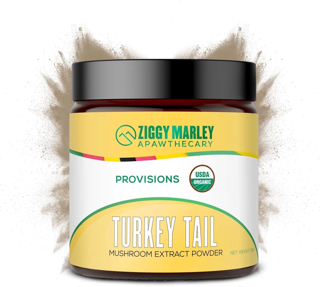 Ziggy Marley's USDA Organic Turkey Tail Mushroom Powder för hundar och katter - Stöd Immunity & Digestion - Fruktning Body Extract, 90 Grams