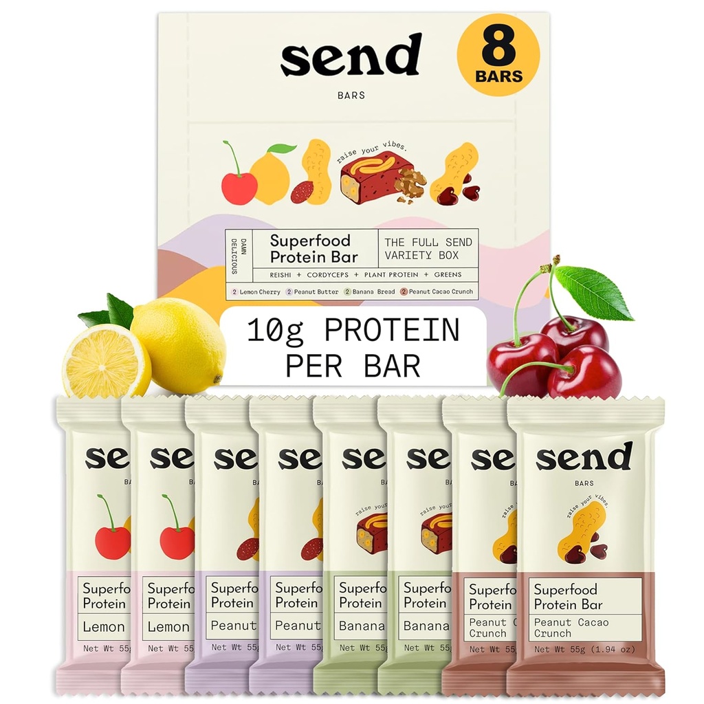 Skicka Bars Plant-Based Vegan Healthy Protein Bars, Med Gröna (Variety Pack, 8 Bars) - Endast verkliga ingredienser, Zero Added Sugar, Gluten-Free, Dairy-Free