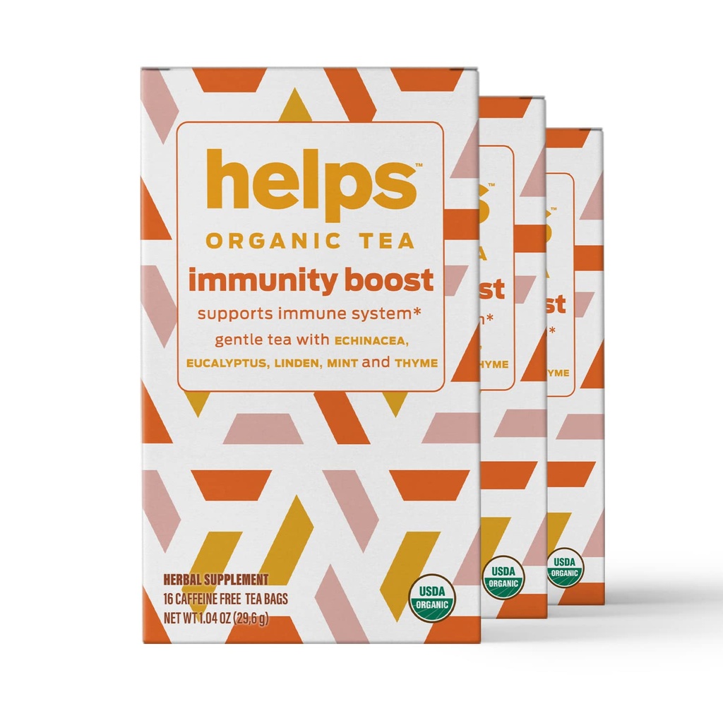 HELPS TEAS | Hjälper immunitet öka te | Organisk örtblandning av Echinacea, Eucalyptus, Mint, Linden, Thyme och Natural Honey smak. Facilitates andningshälsa | 16 tepåsar - Pack 3 |