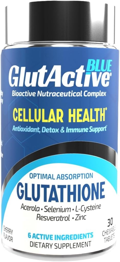 Blå 800mg | Glutathione | Antioxidant, Öka immunitet och energi - Detox & AntiAging, Cysteine, Selenium, Zink, Resveratrol, Acerola (VIT-C). Tuggbar. 30ct
