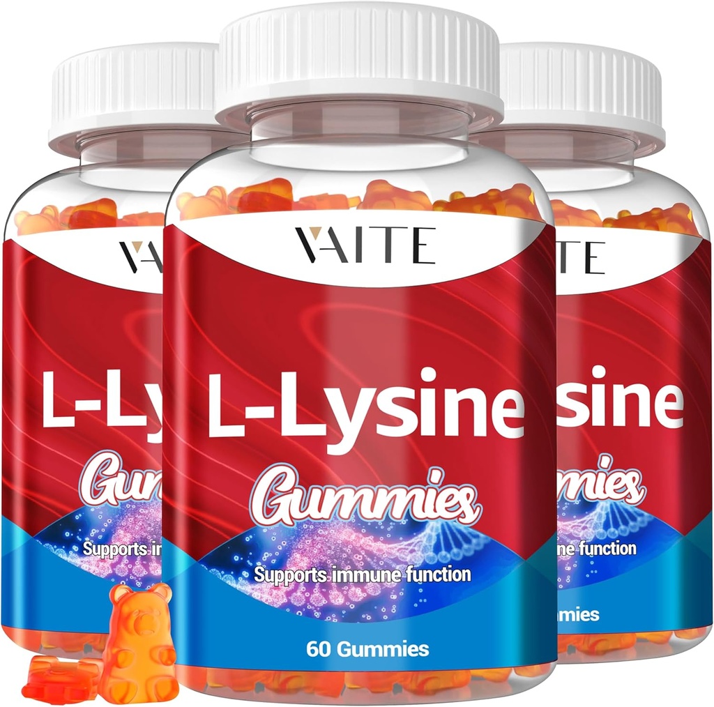L-Lysine 1000mg Gummies - Stöder hud, läpp, Vegan, Gluten Free, 60 Chewable Lysine för vuxna, vitaminer Tissue Health & Immune System, Amino Acid Vitamin Supplement & Complex Supplements (3 Pack)