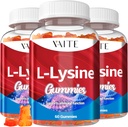 L-Lysine 1000mg Gummies - Stöder hud, läpp, Vegan, Gluten Free, 60 Chewable Lysine för vuxna, vitaminer Tissue Health & Immune System, Amino Acid Vitamin Supplement & Complex Supplements (3 Pack)