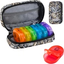 Serfeymi Weekly Travel Pill Organizer 2 Times A Day AM PM Uppgraderad Rainbow Pill Box 7 Dag med Portable Zipper PU Leather Pill Case, Medicine Organizer för piller, vitaminer, fiskoljor - Brown 03