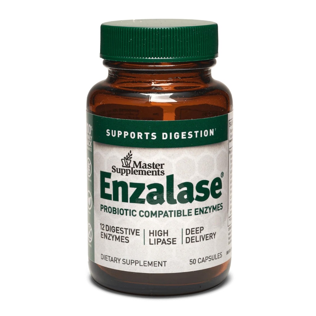 Master Supplements Enzalase - 50 kapslar - Probiotiska kompatibla enzymer - Ger Digestive Boost + Gas & Bloating Relief - Gluten Free - 50 portioner