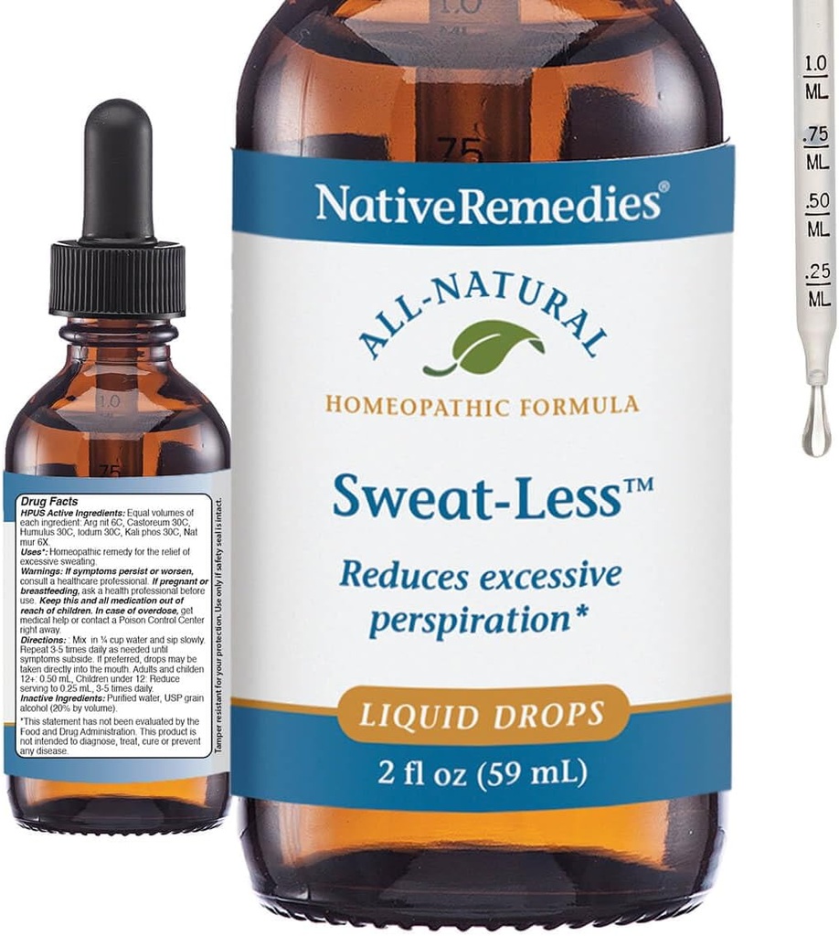 Native Remedies Sweat-Less - Naturlig homeopatisk formel för överdriven svettning, svettning och clamminess - 59 ml