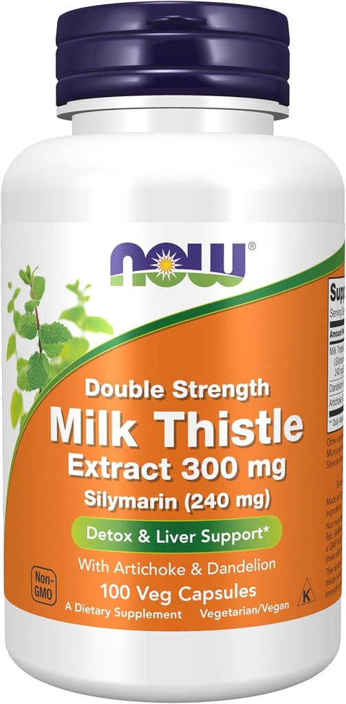 NOW Foods Supplements, Silymarin Milk Thistle Extract 300 mg med Artichoke och Dandelion, Double Strength, Supports Liver Function*, 100 Veg Capsules