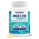 Oceanblue Professional Omega-3 2100 med vitamin D3 - 60 ct - Triple Strength Burpless Fish Oil Supplement med hög styrka EPA, DHA, DPA och Vitamin D3 - Wild-Caught - Orange Flavor (30 portioner)