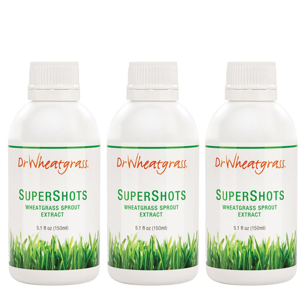 Dr Wheatgrass (Pack of 3) Supershots(30 Day Supply) - Wheatgrass Extract i en flaska, starkare än färsk Wheatgrass Juice och pulver