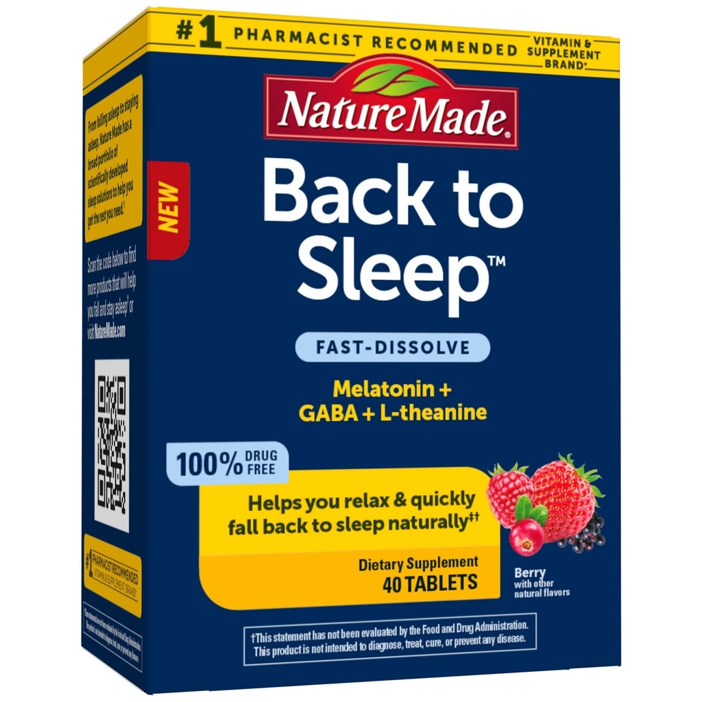 Naturen gjorde tillbaka till sömnen, Melatonin Fast-Dissolve, hjälper dig att falla tillbaka till sova naturligt, L-Theanin och GABA för att hjälpa till att slappna av och lugna ditt sinne, 40 tabletter