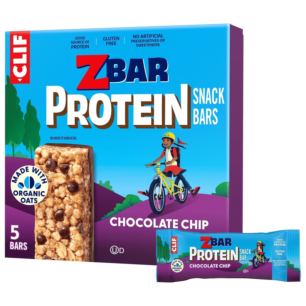 CLIF Kid Zbar Protein - Chocolate Chip - Crispy Whole Grain Snack Bars - Tillverkad med organiska havre - Non-GMO - 5g Protein - 1,27 oz. (5 Pack)