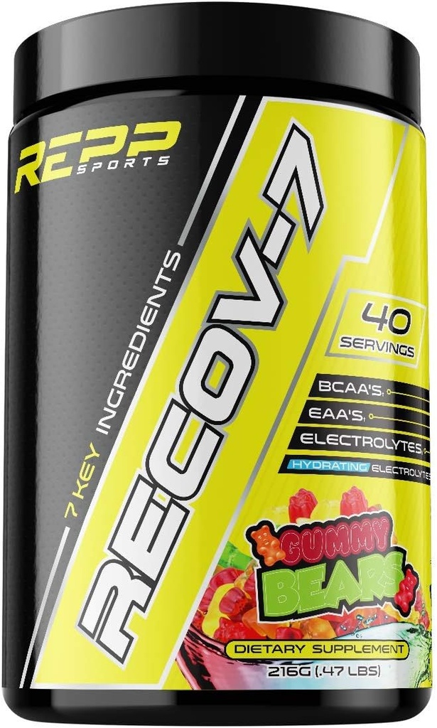 REPP Sports Recov-7 Full Spectrum EAAs och BCAAs | Avancerad återhämtning och Glycogen Replenishment for Intra-Workout (Gummy Bear, 40 Servings (216g)