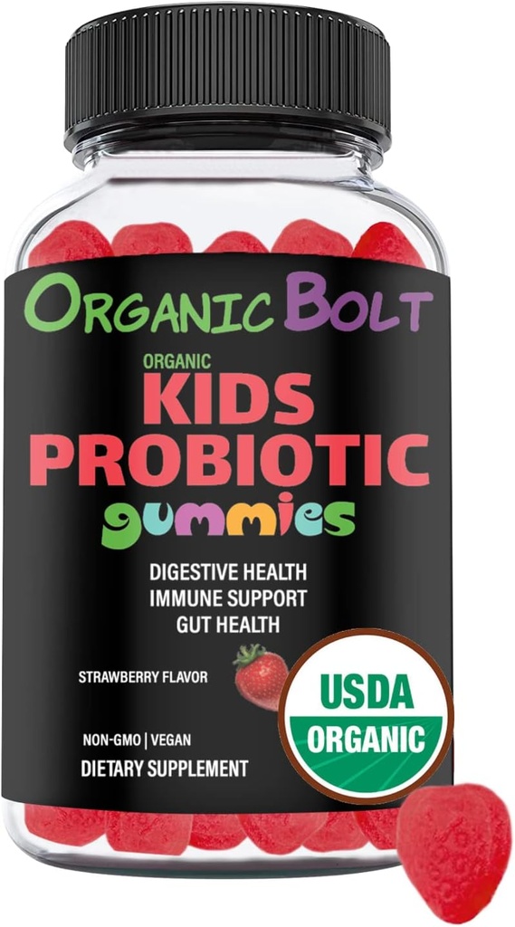 USDA Organic & Vegan Kids Probiotics Gummies 30 Servings, 2,5 miljarder CFU, Gluten & Gelatin Free | Naturligt smaksatt probiotika för barn