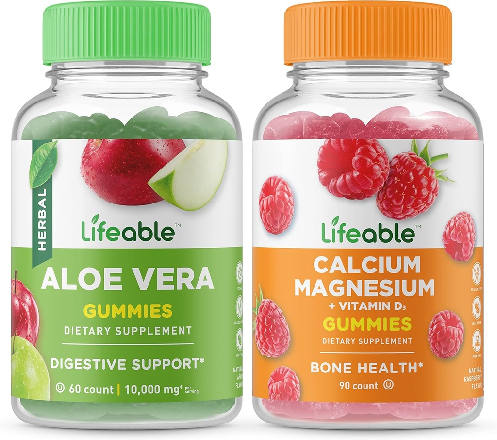 Livlig Aloe Vera + Calcium Magnesium, Gummies Bundle - Great Tasting, Vitamin Supplement, Gluten Free, GMO Free, Chewable