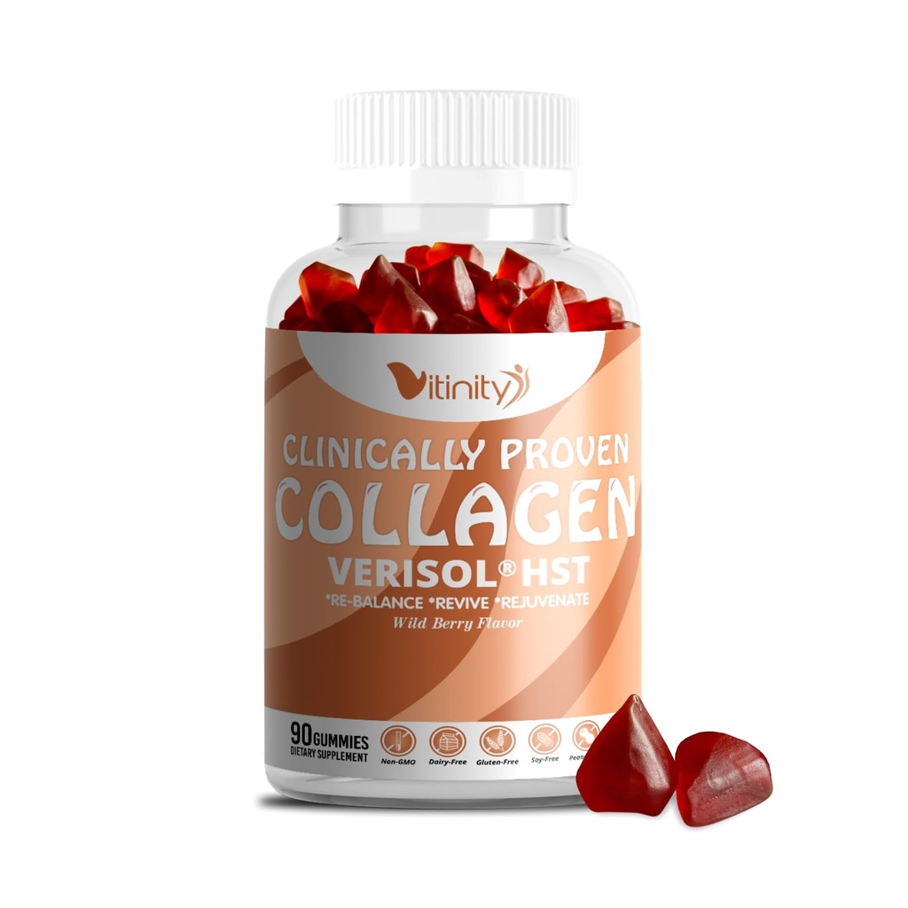 VITINITY VERISOL® HST+HA+VIT C Collagen Hard Chewy Gummies Clinically Proven Beauty. Firmer,Smoother Skin,Fewer Wrinkles, Reduced Cellulite. Sann skönhet inifrån. The Look-Good Feel-Good -30 Day Supply