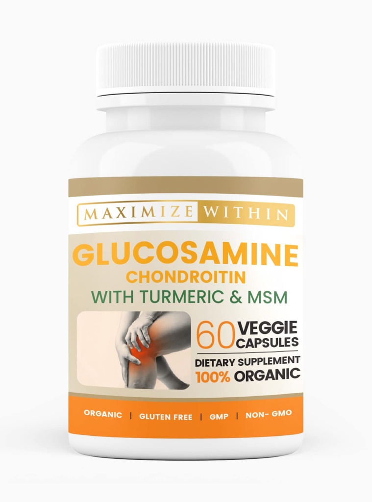Glukosamin Chondroitin med gurkmeja & MSM - Mobilitet & flexibilitet Support - 60 Veggie kapslar