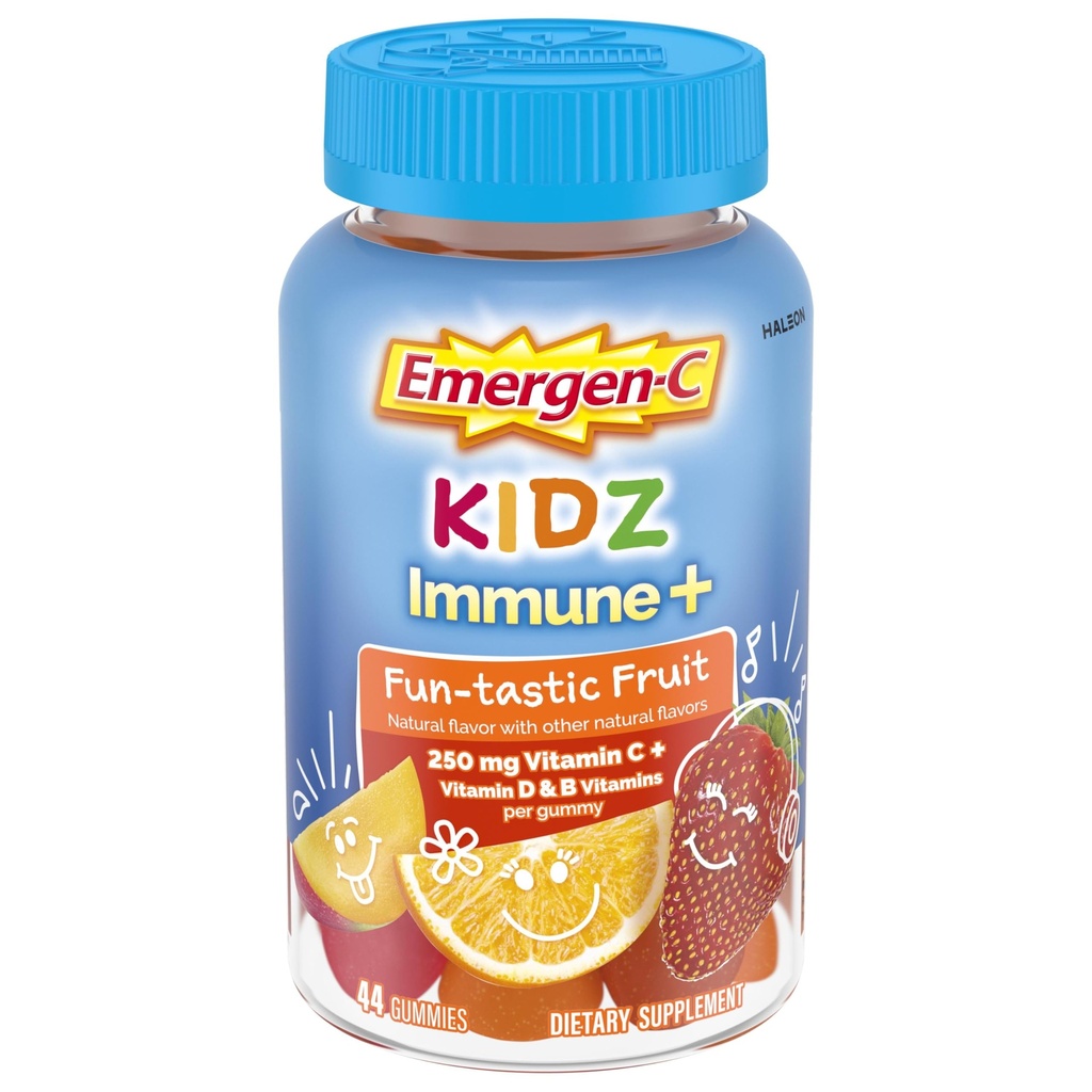 Emergen-C Kidz Vitamin C Immune Support Gummies Fun-Tastic Fruit 44CT inkluderar Zink, Manganese, B Vitaminer och vitamin D för Back to School Essentials