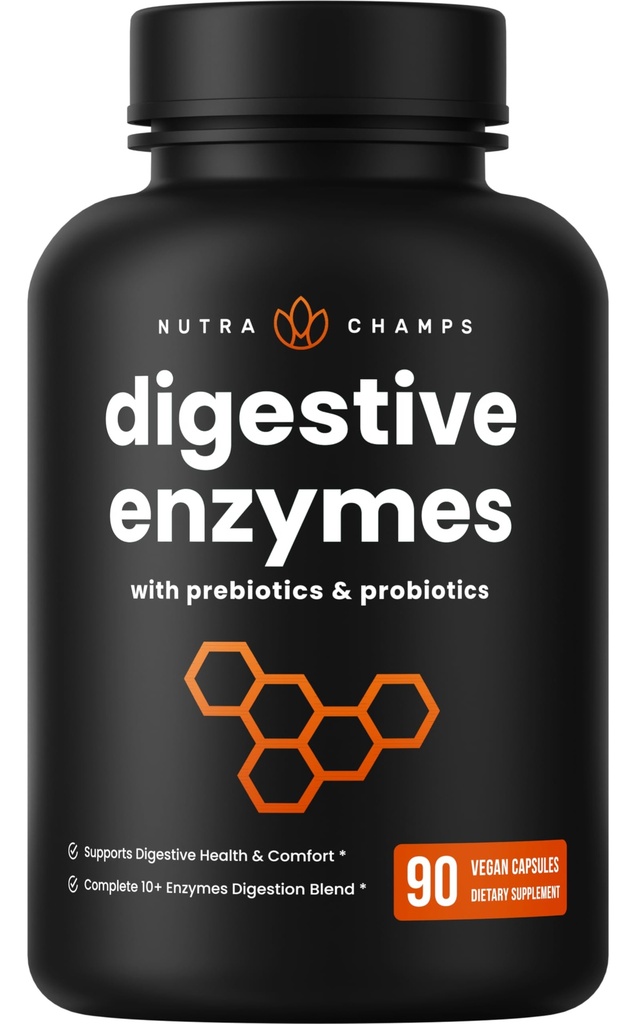NutraChamps Digestive Enzymes med probiotika och prebiotika för kvinnor och män - 90 Vegan kapslar med Bromelain för Bloating & Optimal Gut Health