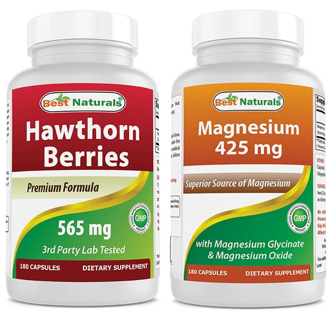 Bästa naturliga Hawthorn Berry 565 mg & Magnesium Glycinate 425 mg