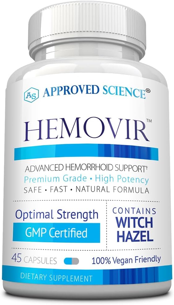 Godkänd vetenskap Hemovir - Hemorrhoid Support Supplement - Häxa Hazel, Häst Chestnut - 45 kapslar - 1 flaska - Vegan