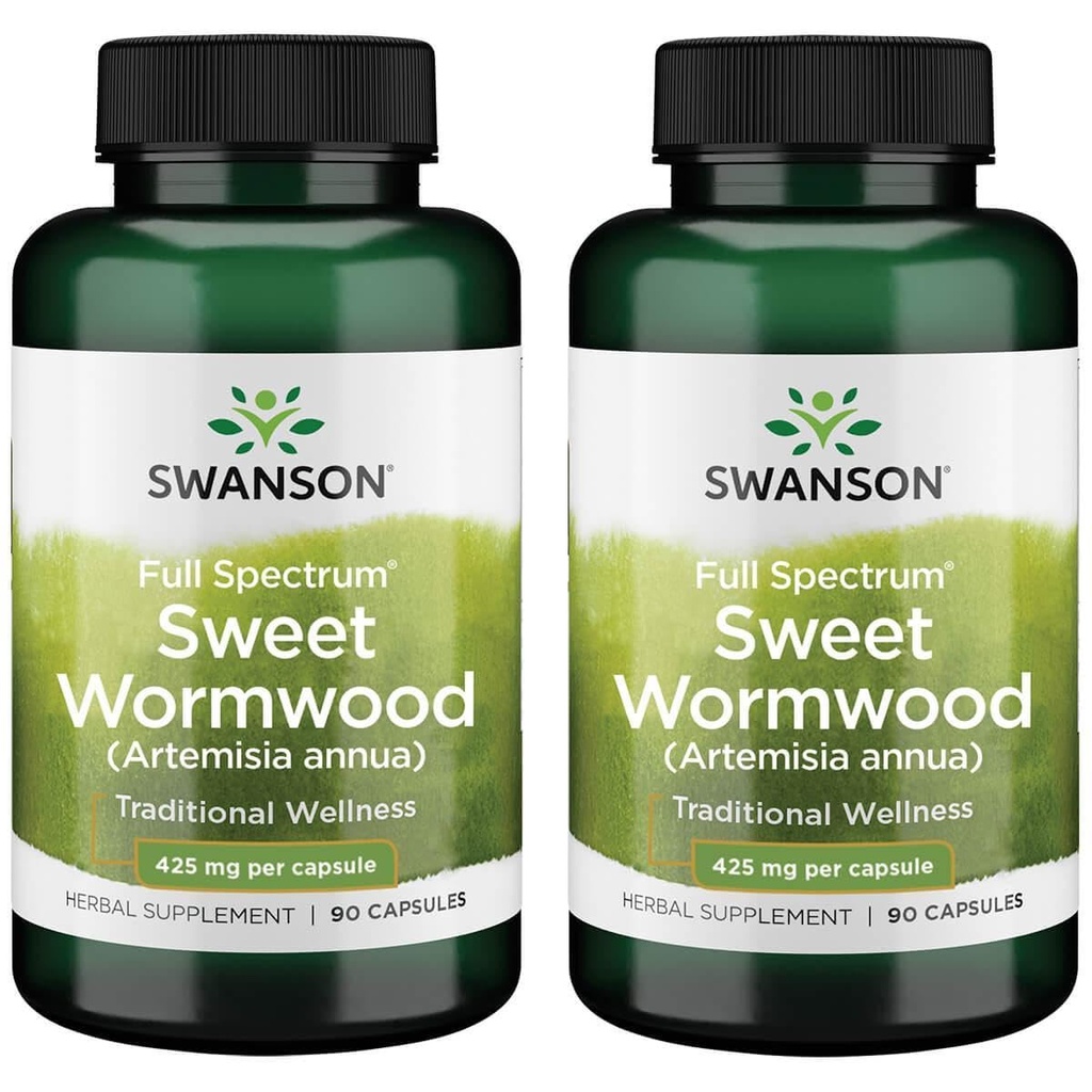 Swanson Sweet Wormwood - Kan främja GI Gut Health, Microbial Balance & Digestive Health Support - Herbal Supplement med Artemisinin - (90 kapslar, 425 mg vardera) 2 Pack
