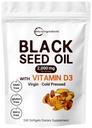 Micro Ingredients Black Seed Oil 2000 mg med vitamin D3 1000 IE, 240 Softgels | Cold Pressed - Nigella Sativa Pills från Egypten, Virgin Oil, Odorless, Non-GMO & No Gluten