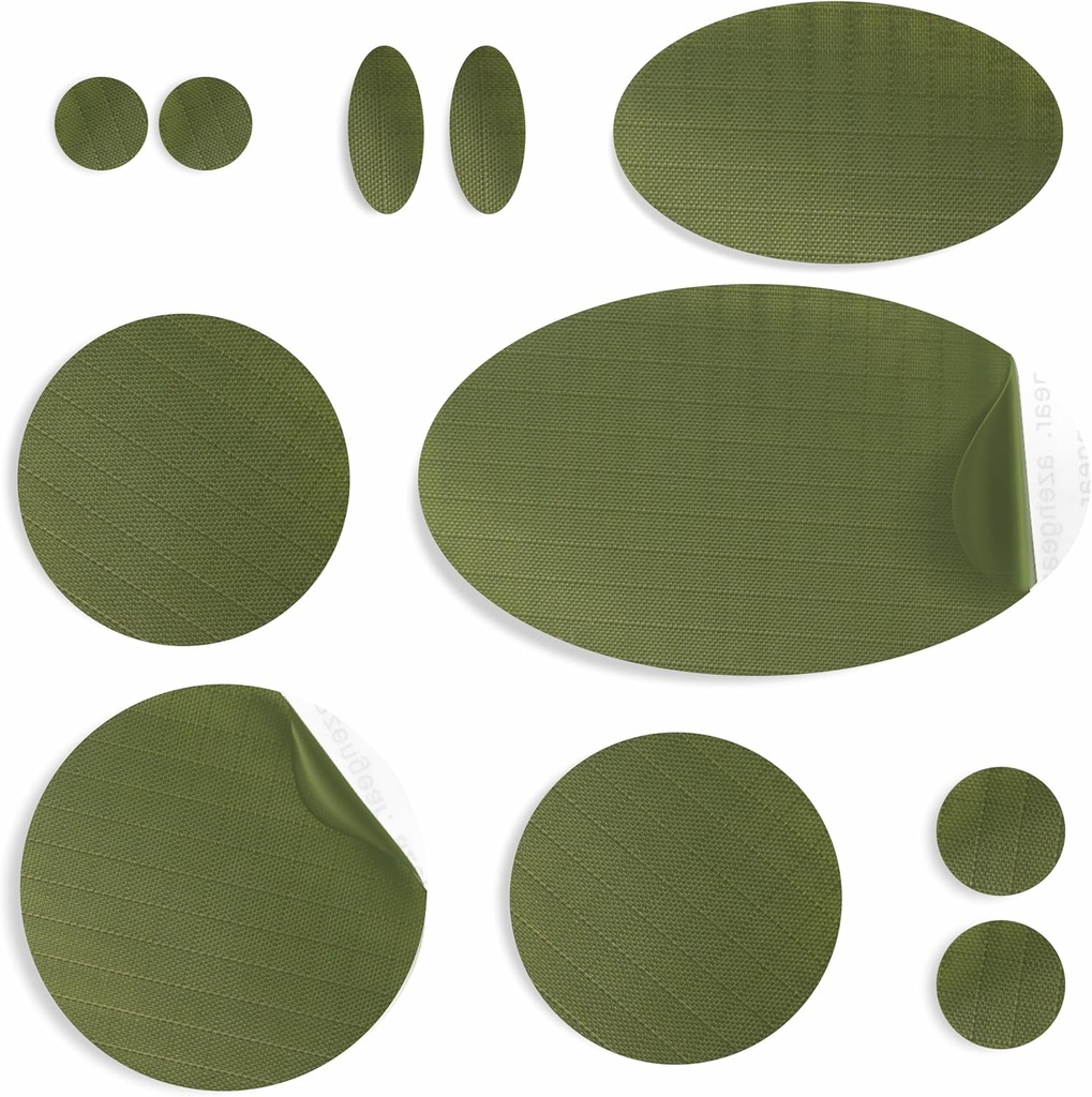 aZengear Repair Patches for Jackets, Tent, Shoe Toe, Air Mattress, Inflatables, PVC Gear - Vattentät, Självhäftande, Tear-Cold-Heat-Resistant, Down Puffer Coat (11 Pcs, Olive)