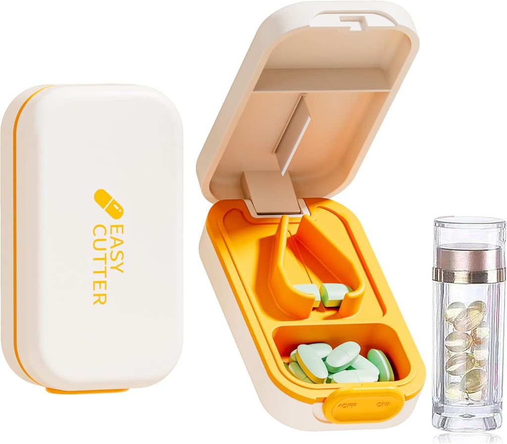 Pill Cutter | Bästa Pill Cutter för små eller stora piller | Design i USA | Skär Vitaminer | Pill Splitter med Crystal Acrylic Pill Box