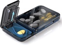 Travel Pill Organizer med Pill Cutter Splitter, 4 Compartments Pill Case, Small Pill Box för Pocket Purse, Daily Pill Container för att hålla Vitamins Cod Liver Oil Supplements, Medicine Planner (Black)