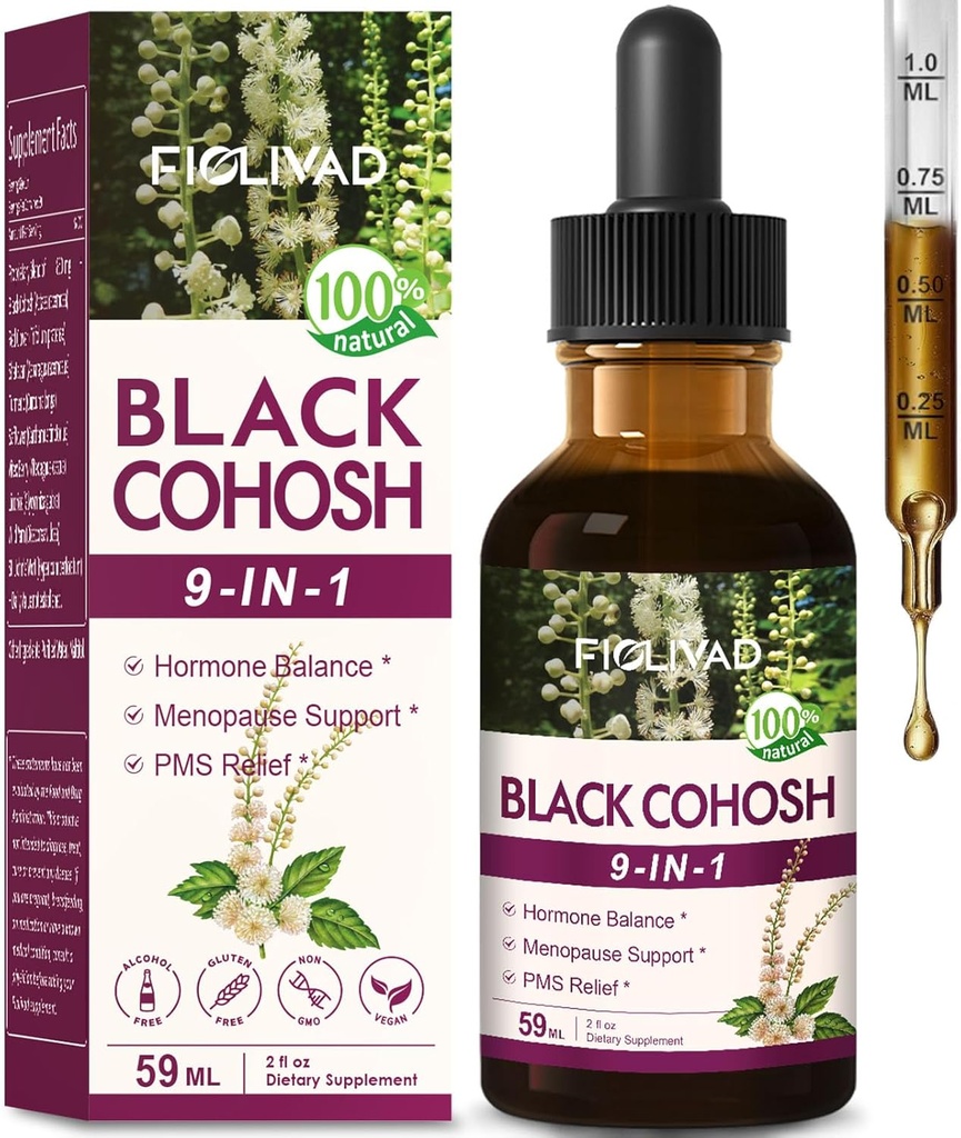 100% naturliga växtbaserade droppar, svart cohosh extrakt för hormonbalans, klimakteriet Support & PMS Relief. 2oz