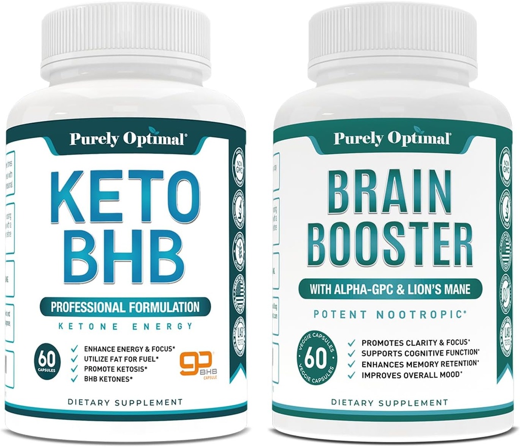 Rent Optimal Keto BHB Exogena Ketones Supplement + Premium Brain Supplement - Nootropic Brain Booster för Focus, Clarity, förbättrat minne, koncentration och bättre humör