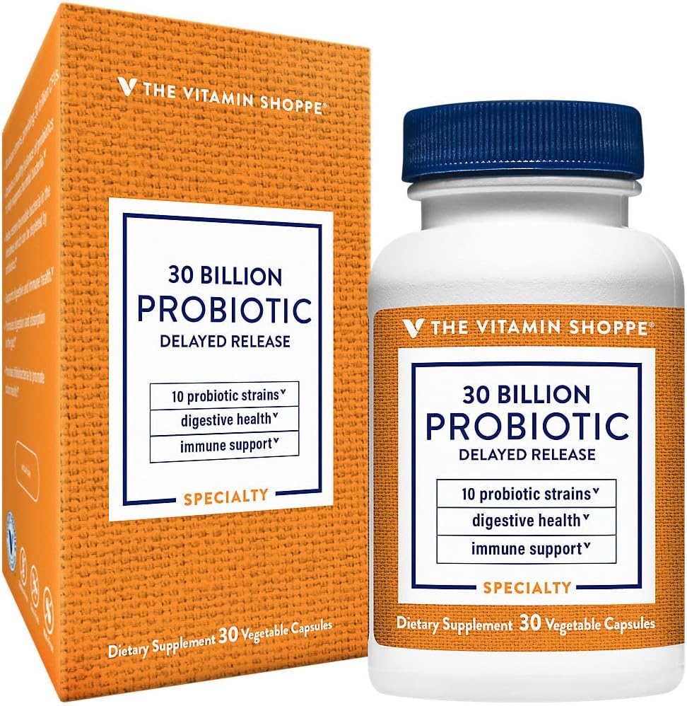 Vitamin Shoppe Probiotic Delayed Release 30 Billion - med 10 Probiotiska stammar för att stödja Digestive, Immune & Vaginal Health eller Yeast Imbalance - Shelf Stable (30 Veggie Caps)
