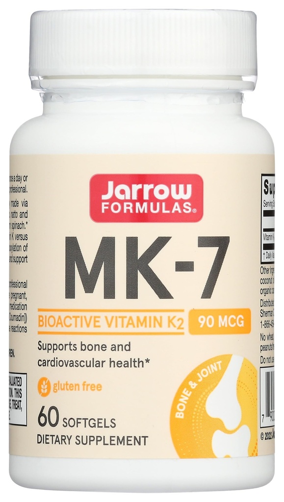 Jarrow Formulas MK-7 90 mcg - Bioaktiv form av vitamin K2-60 portioner (Softgels) - för ben- och kardiovaskulär hälsa - Vitamin K2 MK-7 Dietary Supplement - K2 Vitamin Supplement MK-7 - Glutenfri