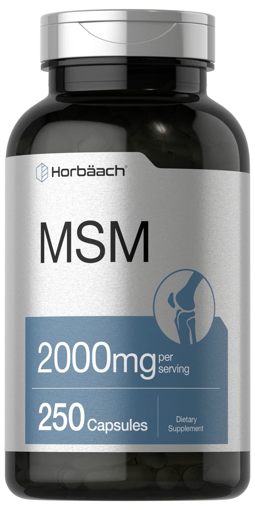 Horbäach MSM Supplement Capsules | 2000mg | 250 greve | Non-GMO och Gluten Free Formula | Methylsulfonylmetan