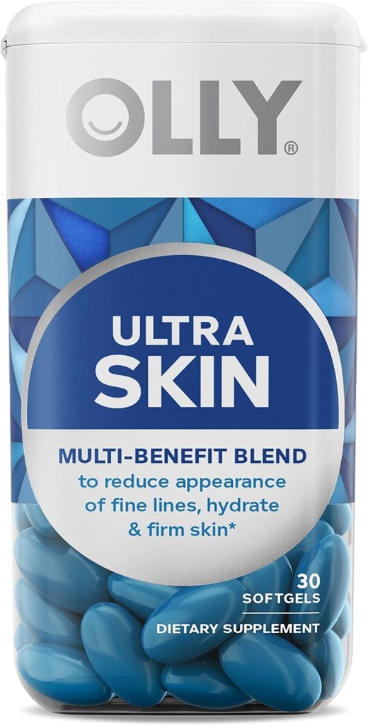 OLLY Ultra Strength Skin Softgels, Hydrate och Firm Skin, Hyaluronic Acid, Zeaxanthin, Lutein, Vitamin C, Skin Supplement, 30 Day Supply - 30 Count (Packaging May Vary)