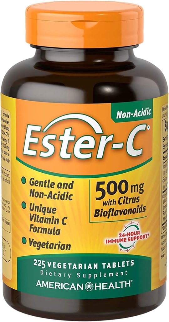Ester-C American Health med Citrus Bioflavonoids Vegetariska tabletter, 24-timmars immunstöd, Gentle på mage, icke-Acidic Vitamin C, icke-GMO, Gluten-Free, Vegan, 112 portioner, 500 mg, 225 greve