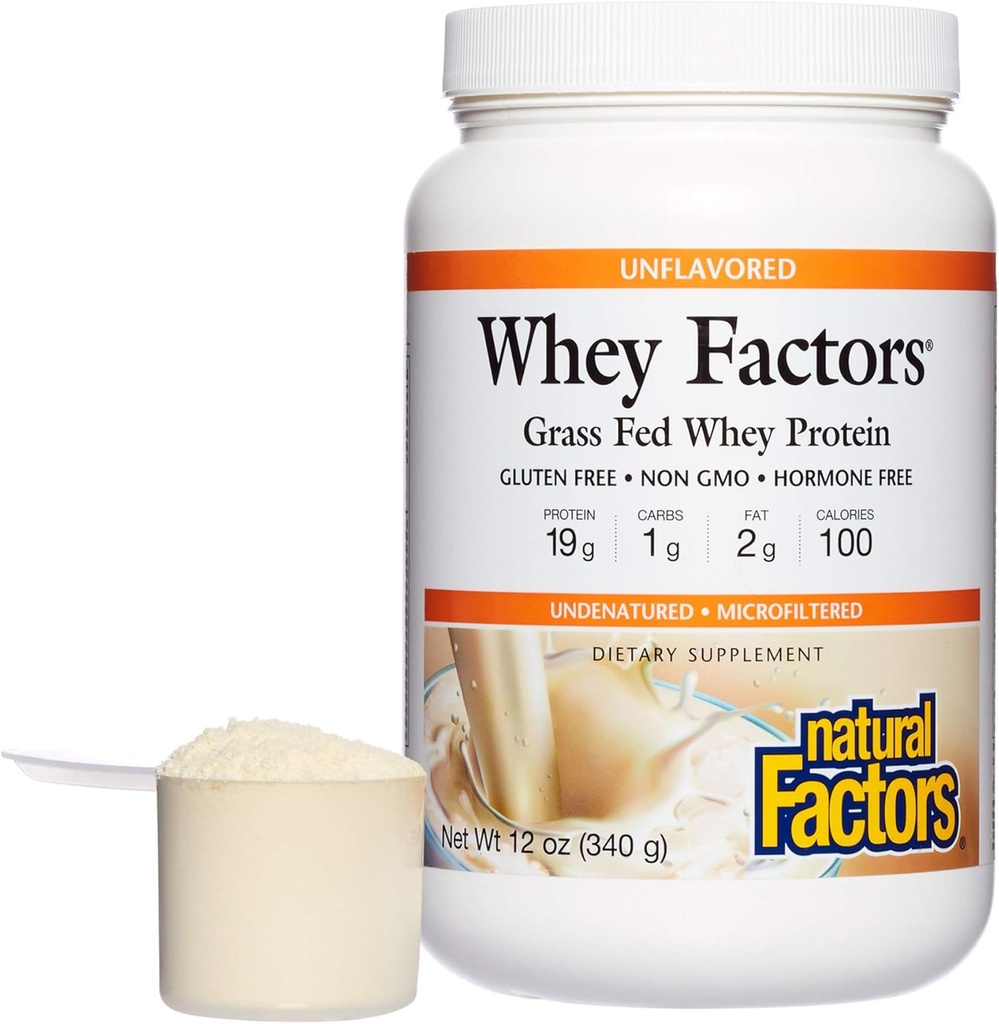 Whey Factors av naturliga faktorer, gräs Fed Whey Protein Concentrate, hjälper muskelutveckling och immunhälsa, osmakad, 12 Oz