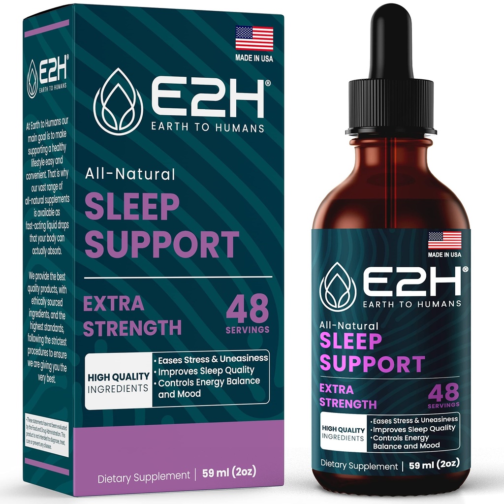 E2H Natural Sleep Support - Liquid Melatonin med Chamomile, Theanine - Sleep Better, Deeper, Longer - Vegan, GMO-Free - ger stressavlastning - 2 Fl Oz
