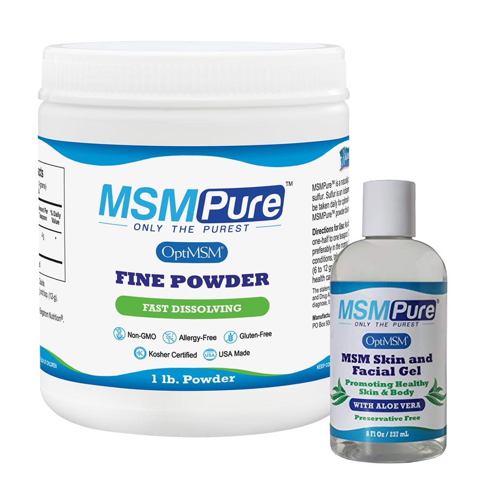 KALA HEALTH MSMPure MSM Fine Powder 1lb och MSM Gel med organisk Aloe 8oz Bundle