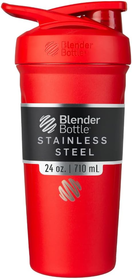 BlenderBottle Strada Shaker Cup isolerad rostfritt stål vattenflaska med Wire Whisk, 24-unce, Red