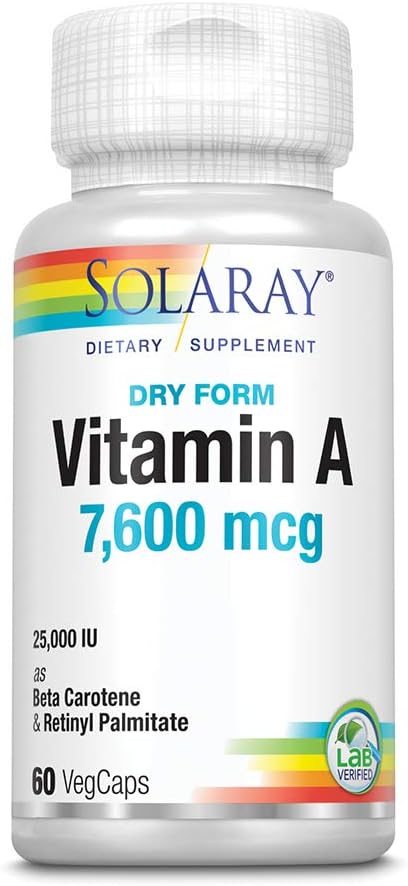 Solaray, Dry Form Vitamin A, 7500 mcg, 60 VegCaps