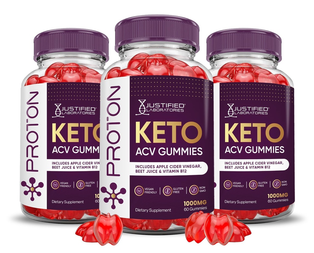 Justified Laboratories (3 Pack Proton Protein Keto ACV Gummies Advanced Formel 1000MG Proton Boost Formulerad med Pomegranate Beet Juice Powder B12 Vegan Non GMO 180 Gummys